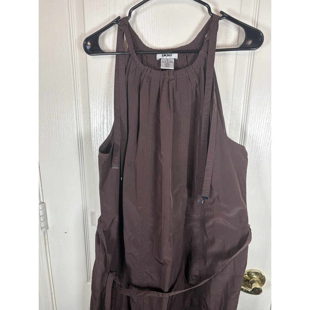 DKNY Women's Size 12 Chocolate Brown Halter Midi Dress Seamed Tie Straps Tie Wai - Picture 11 of 11